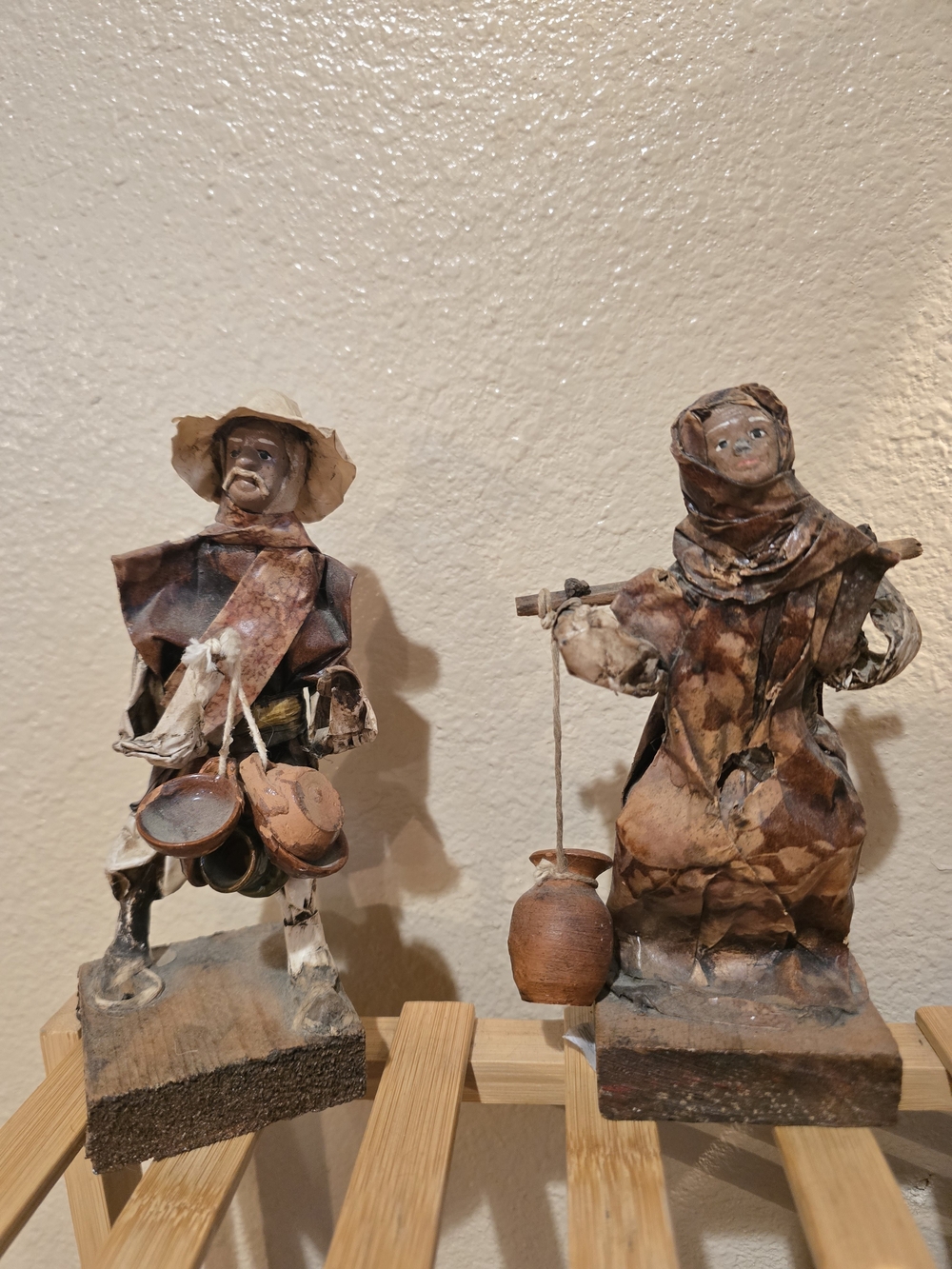 Handcrafted Rustic Brown Ceramic & Fabric Folk Art Figurines - Unbranded